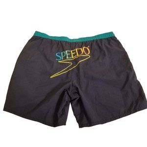 Speedo Swim Trunks Blue Colorblock Dawstring‎ Waist Adjustable Vintage